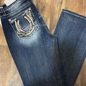 Miss Me Women's Indigo Boot Cut Jeans with Embroidery